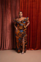 ZEZE Off shoulder Ruffle African Print Maxi Dress
