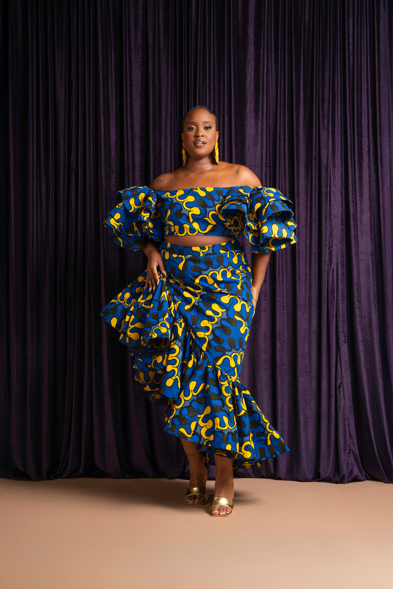 OPE African Print Ruffle Hi-low Skirt