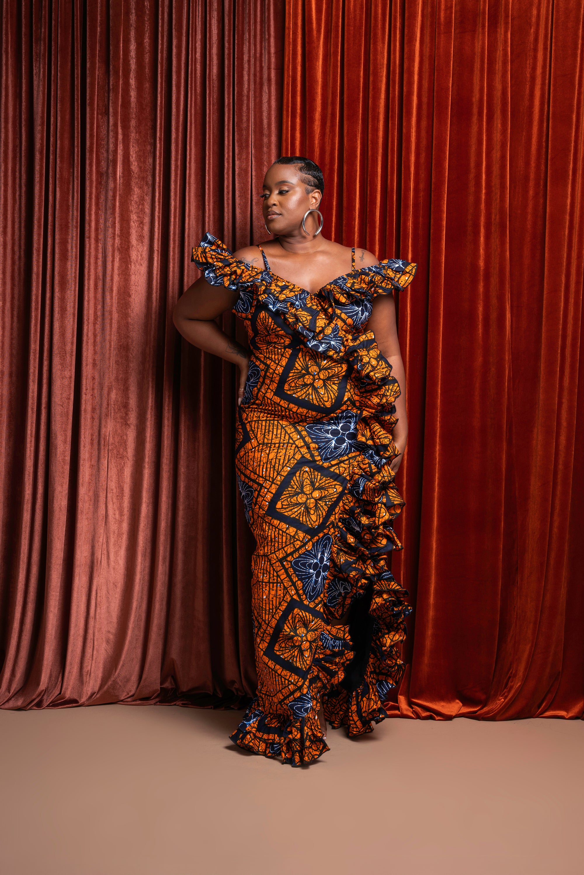 ZEZE Off shoulder Ruffle African Print Maxi Dress OFUURE ZEZE Off shoulder Ruffle African Print Maxi Dress OFUURE