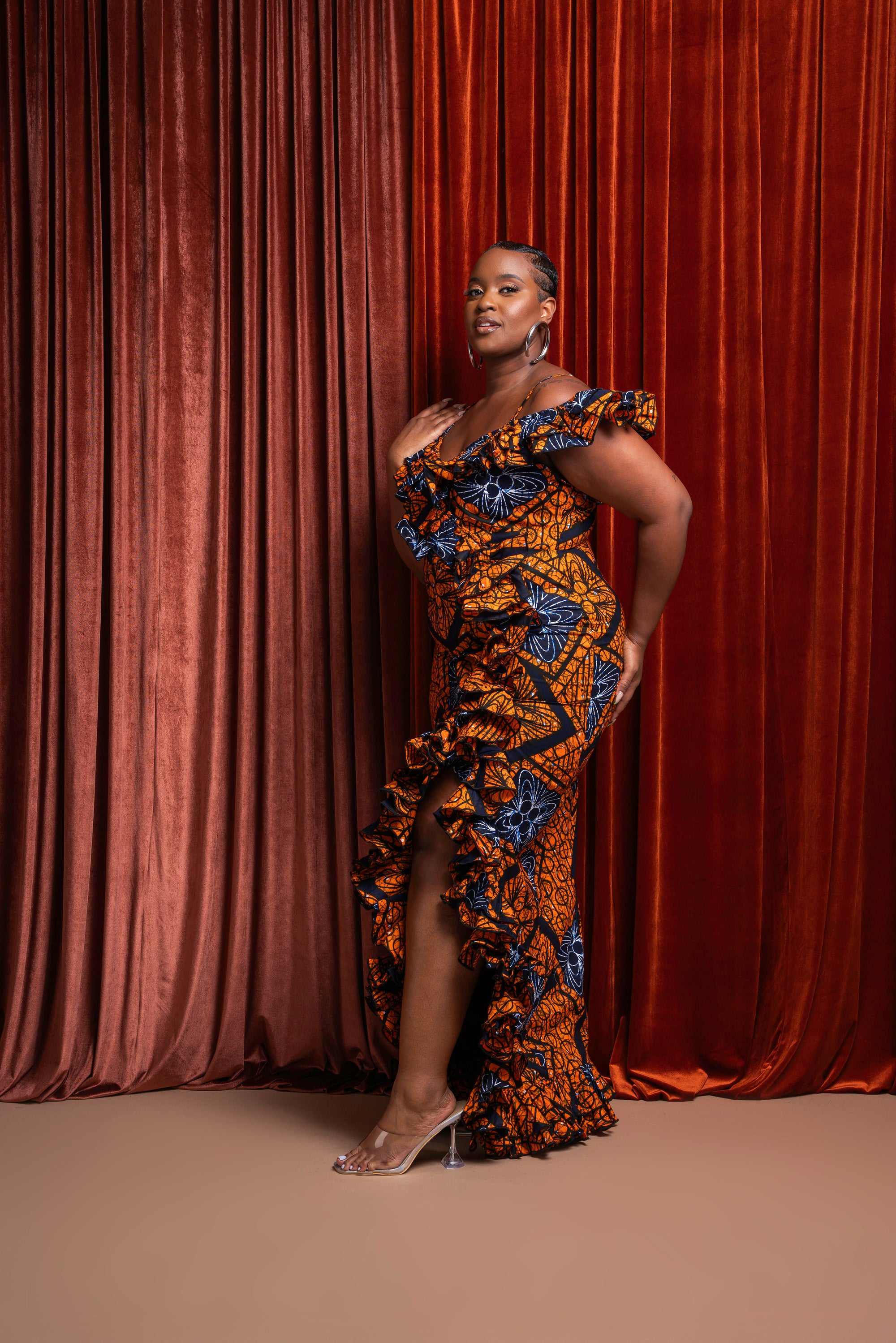 ZEZE Off shoulder Ruffle African Print Maxi Dress OFUURE ZEZE Off shoulder Ruffle African Print Maxi Dress OFUURE