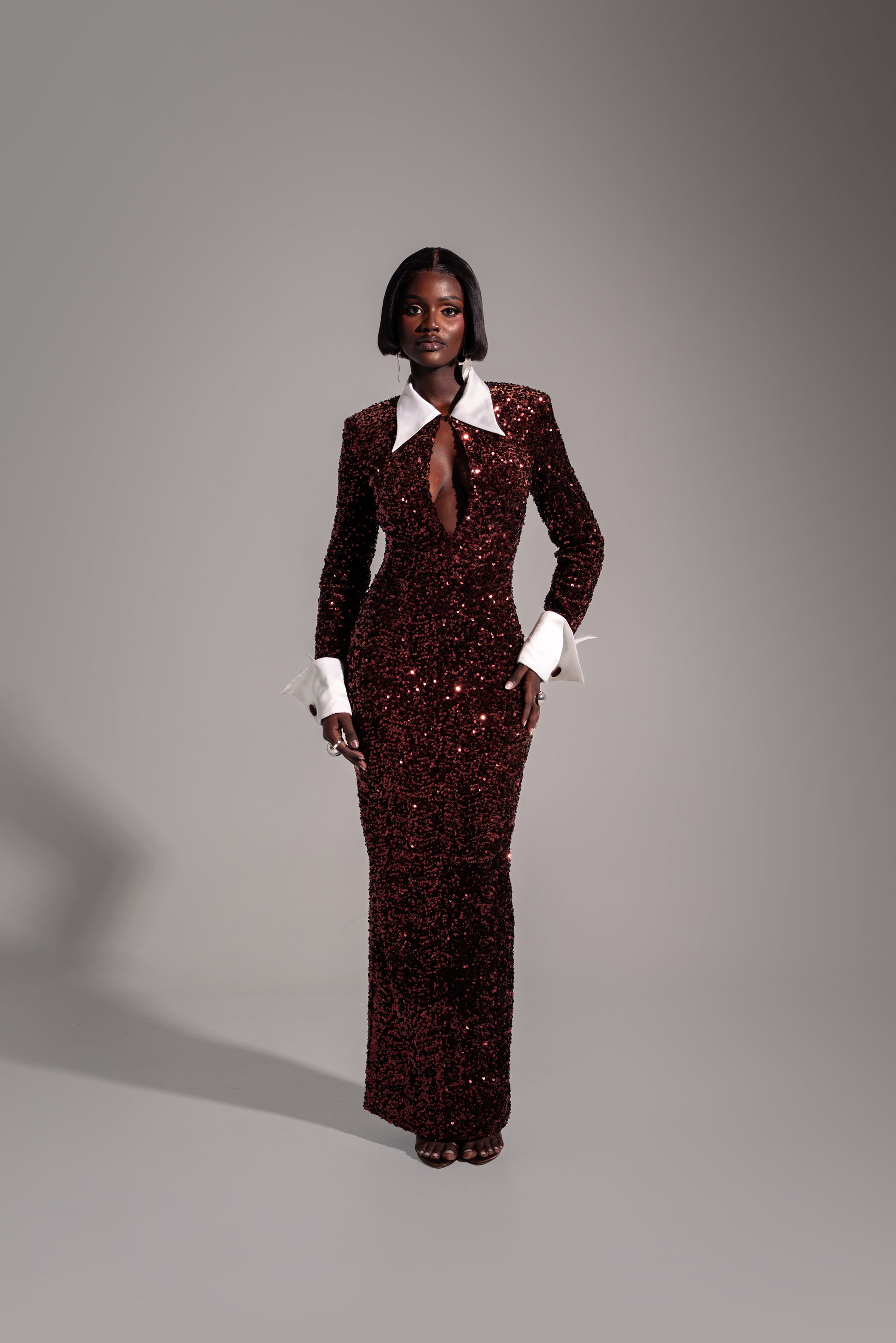 KALI Keyhole Sequin Maxi Dress in BRONZITE OFUURE KALI Keyhole Sequin Maxi Dress in BRONZITE OFUURE