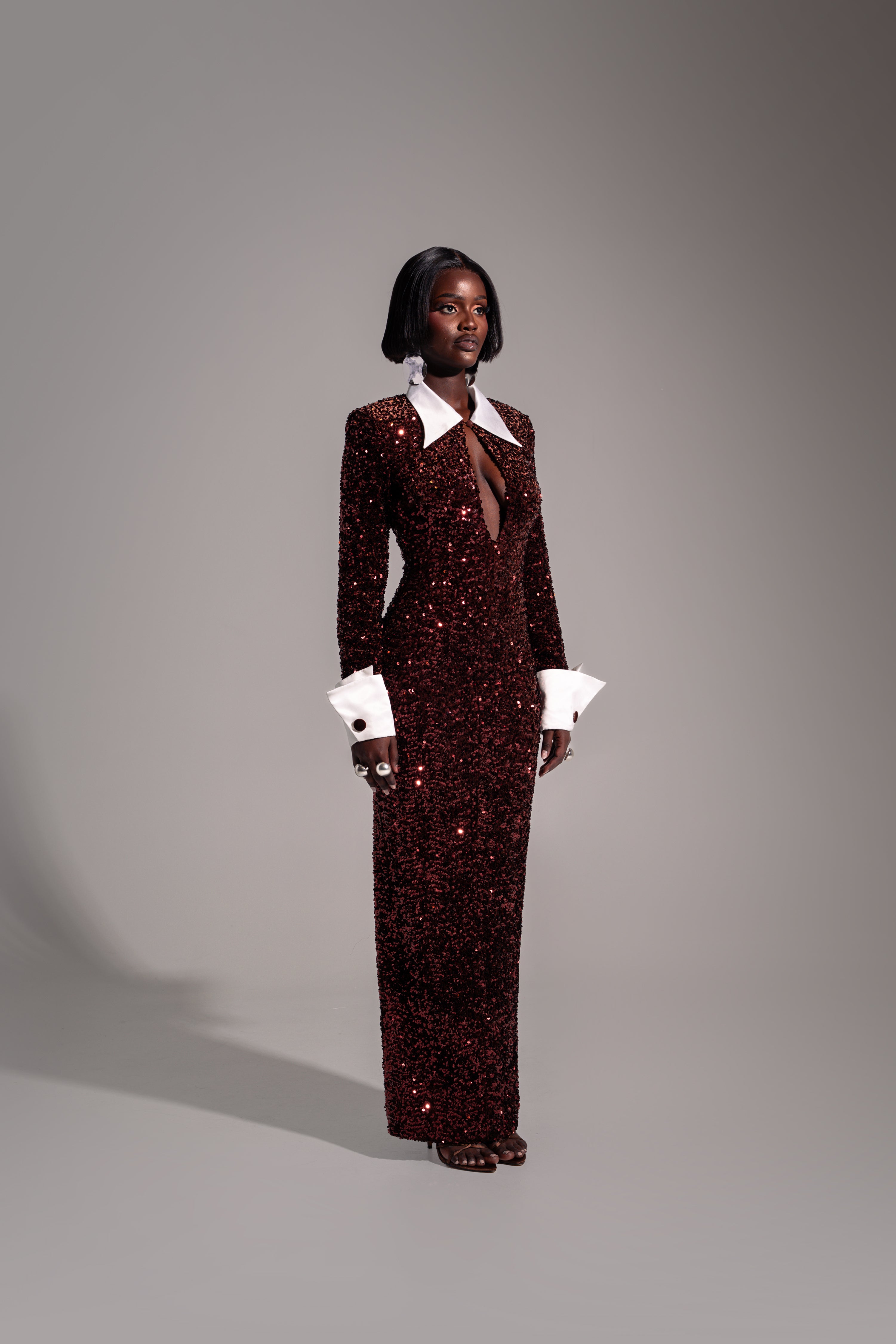 kali keyhole sequin maxi dress in onyx Kali Keyhole Sequin Maxi Dress In Onyx by OFUURE