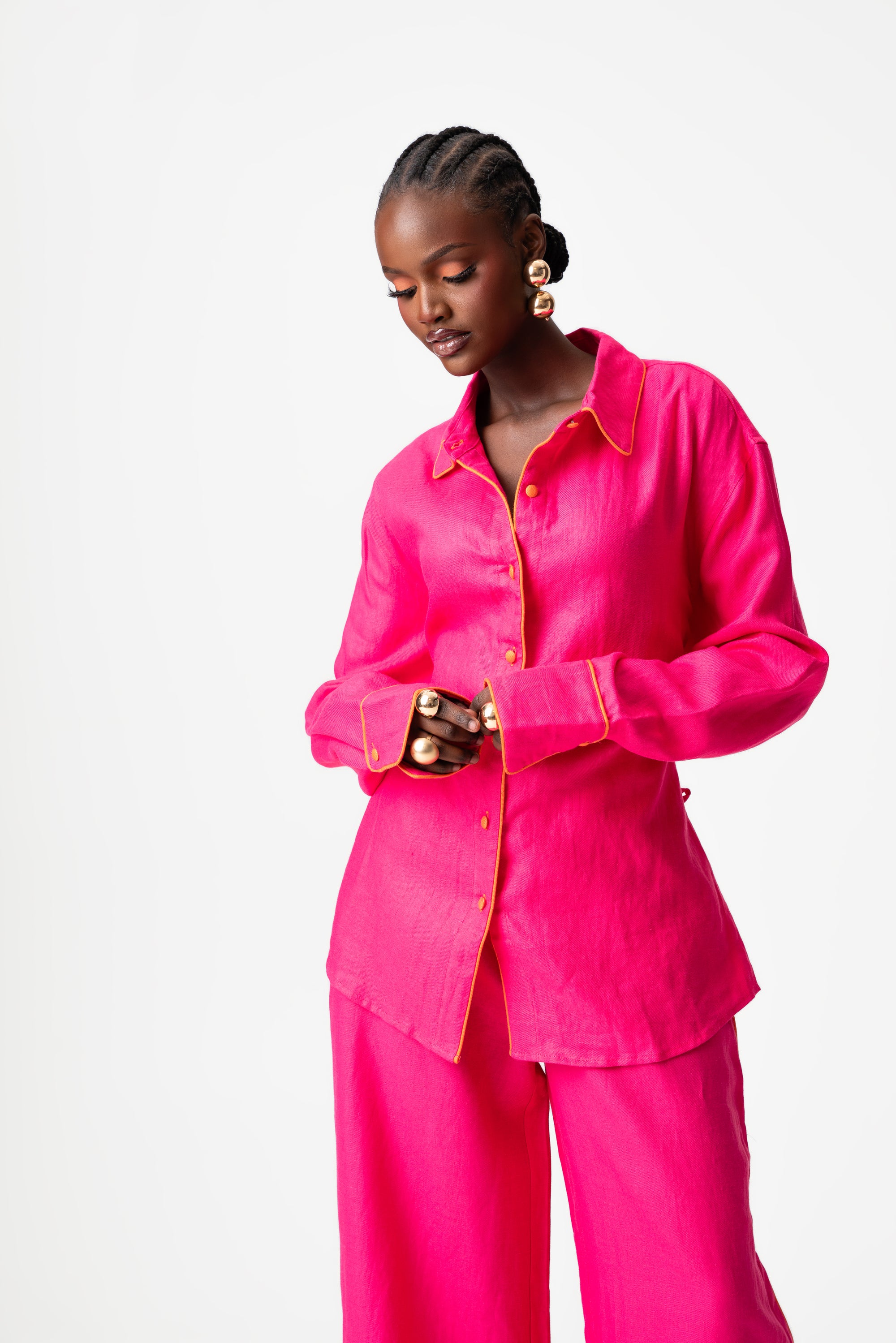 Linen NIKKI Button up Shirt in Pink