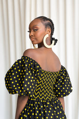 OGE Smocked Puffy Sleeve African print maxi dress