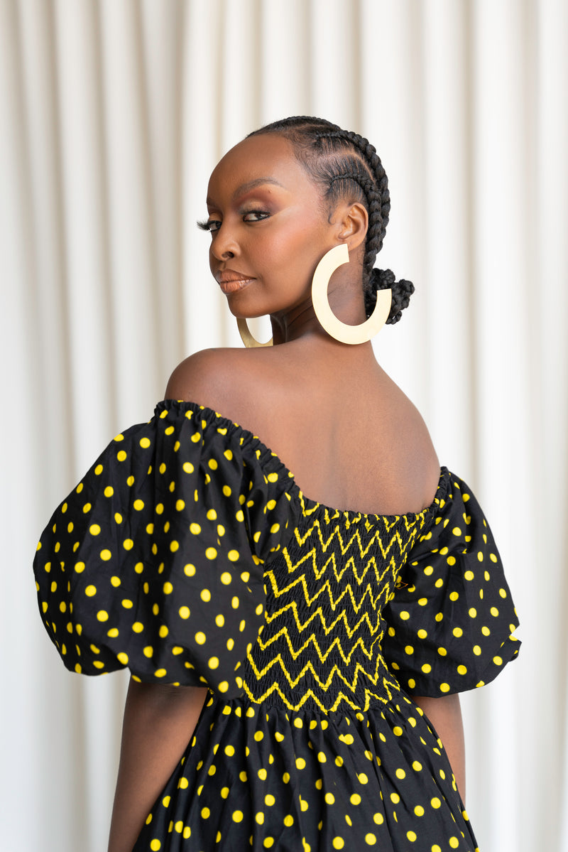 OGE Smocked Puffy Sleeve African print maxi dress