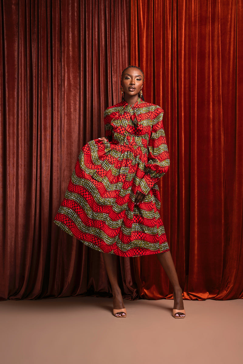 DIDI African Print Midi Dress (pussybow)