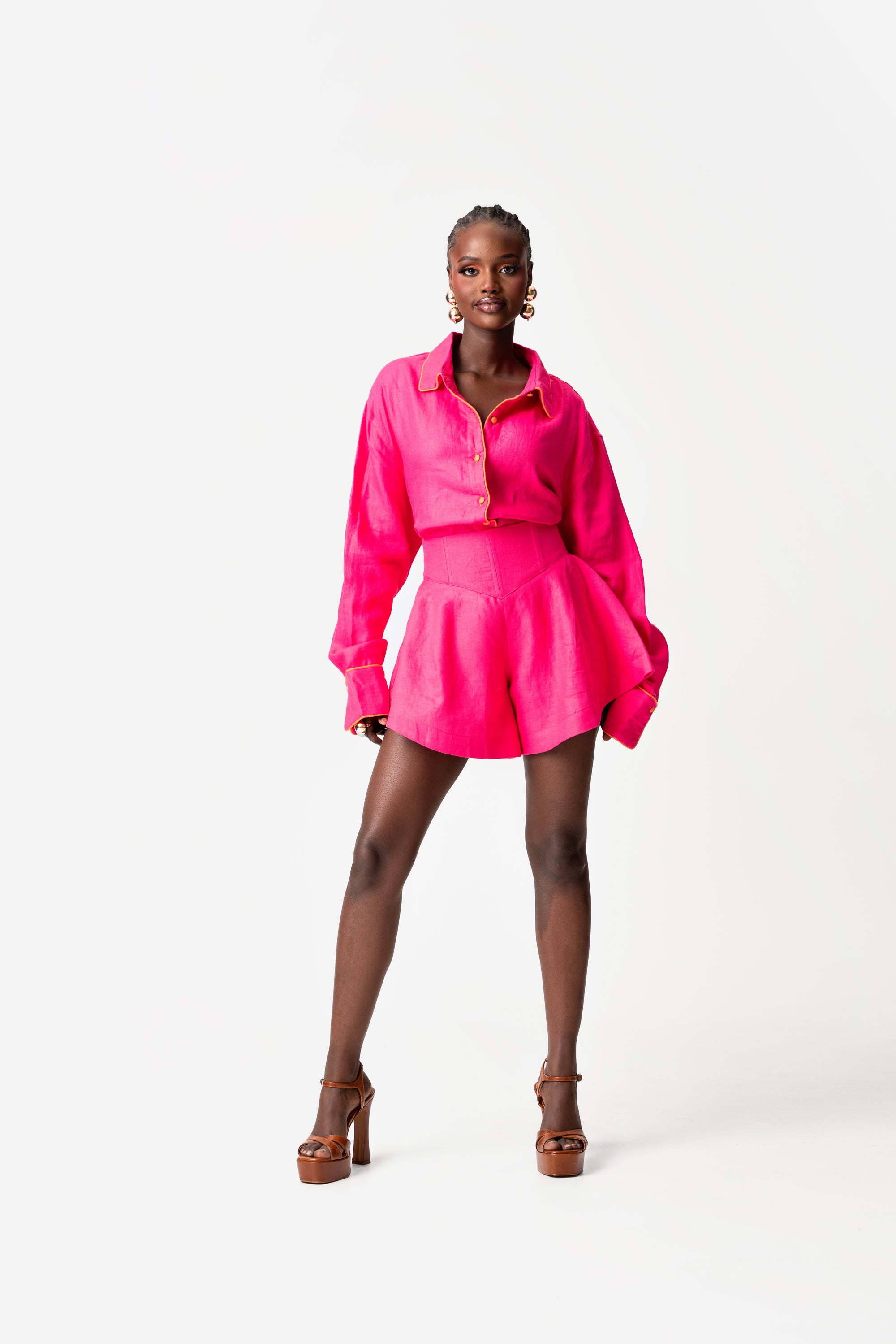 Linen NIKKI Button up Shirt in Pink