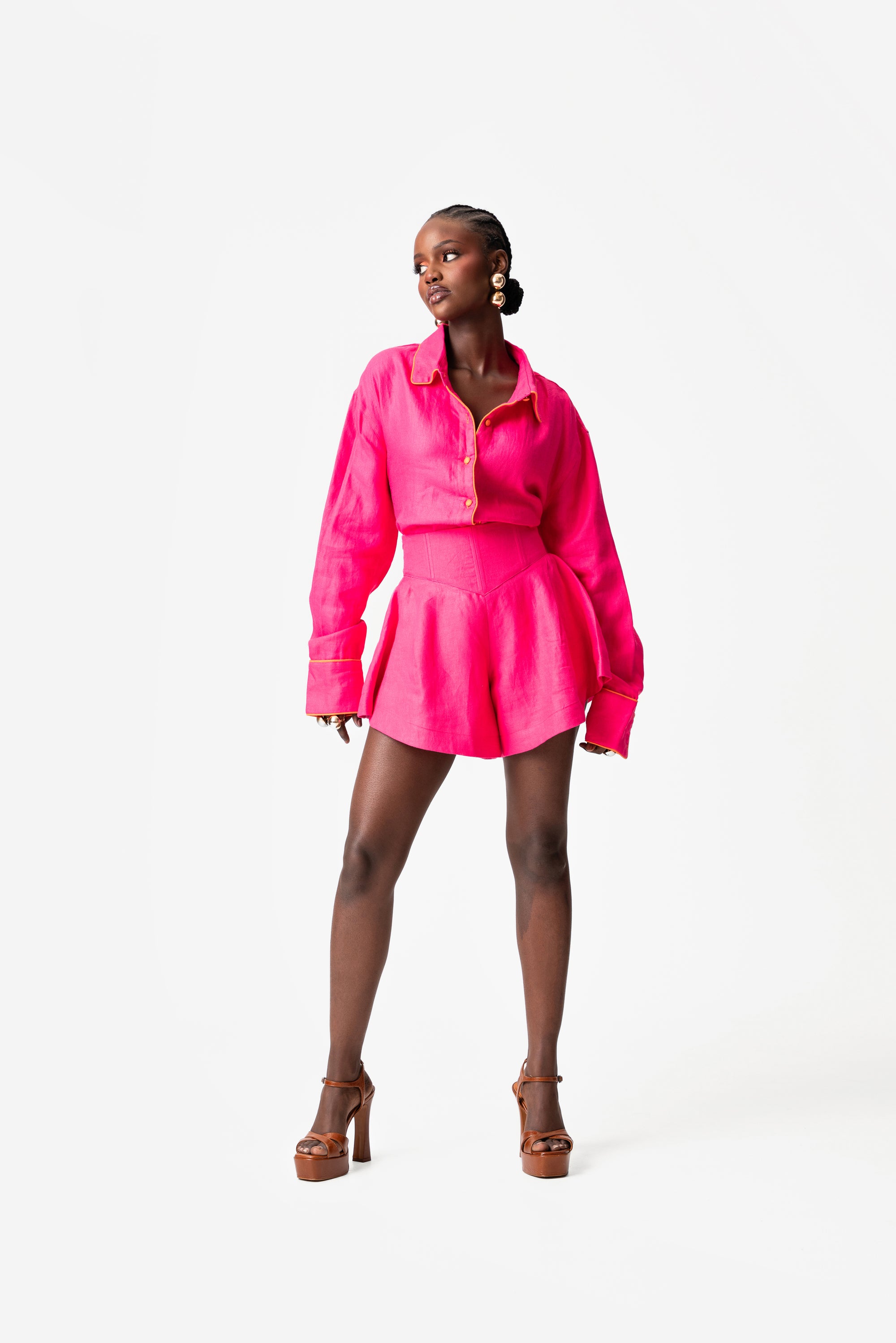 Linen NIKKI Button up Shirt in Pink