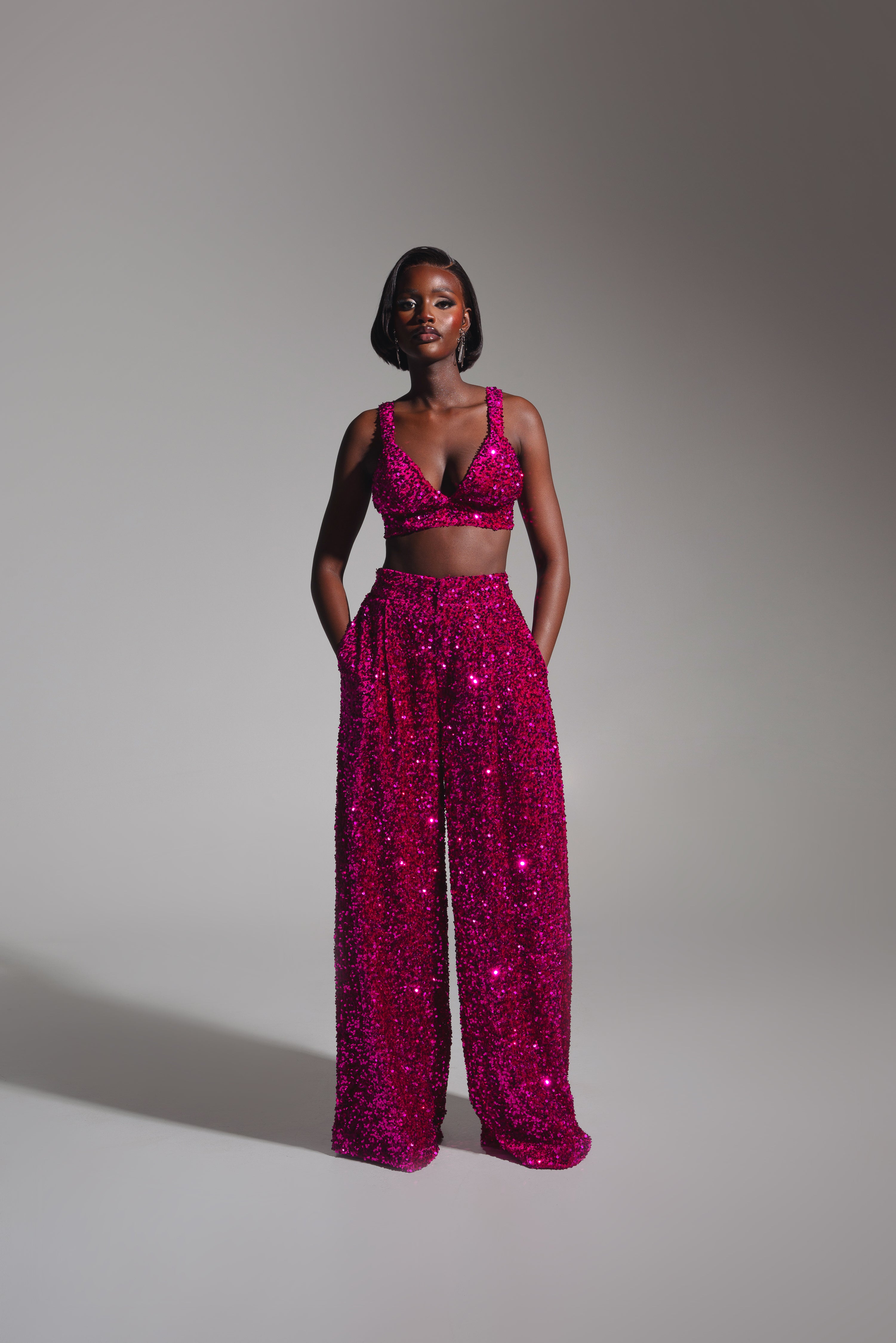 LIZA Sequin Pants in MAGENTA – OFUURE