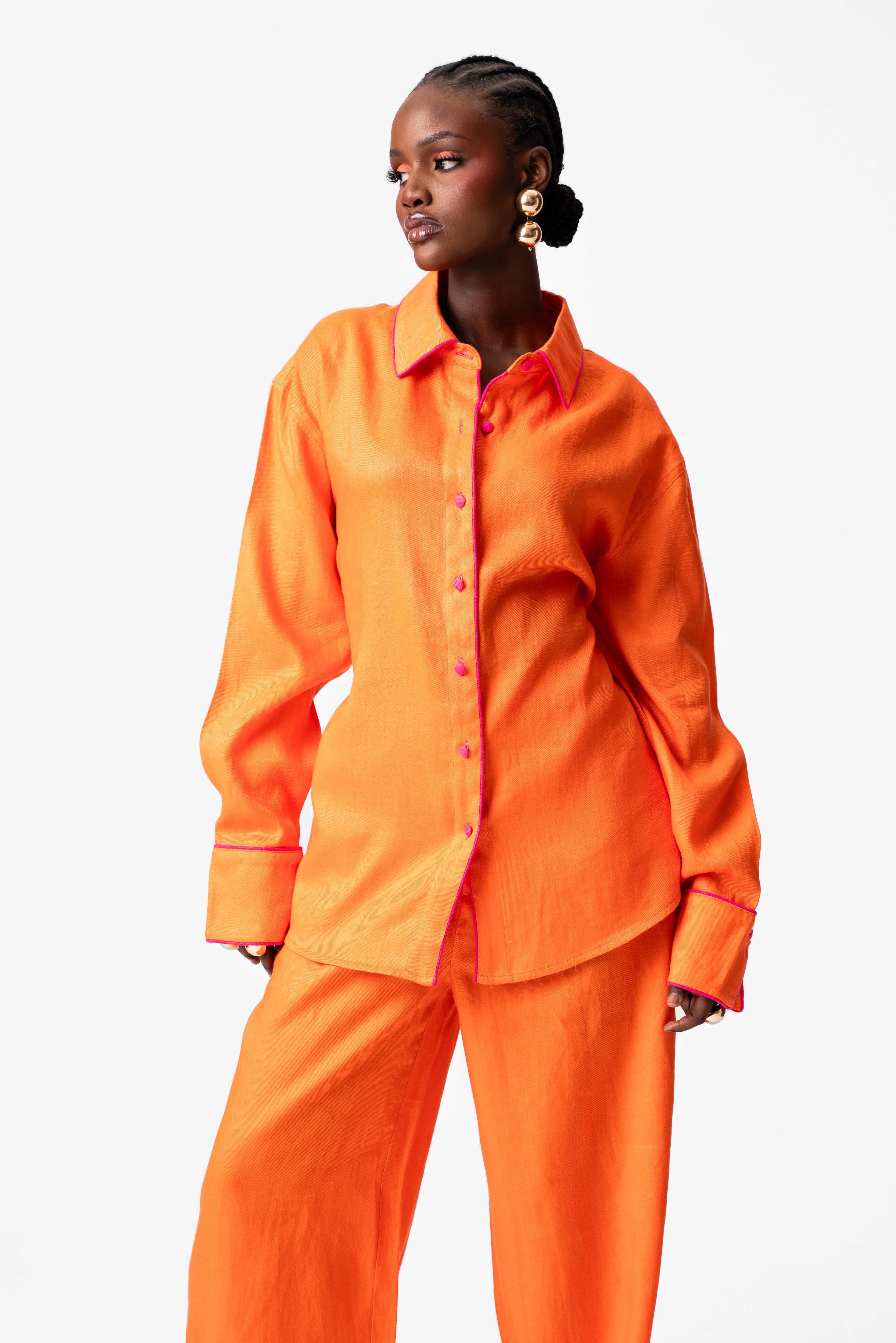 Linen NIKKI High Waist Pants in Orange – OFUURE