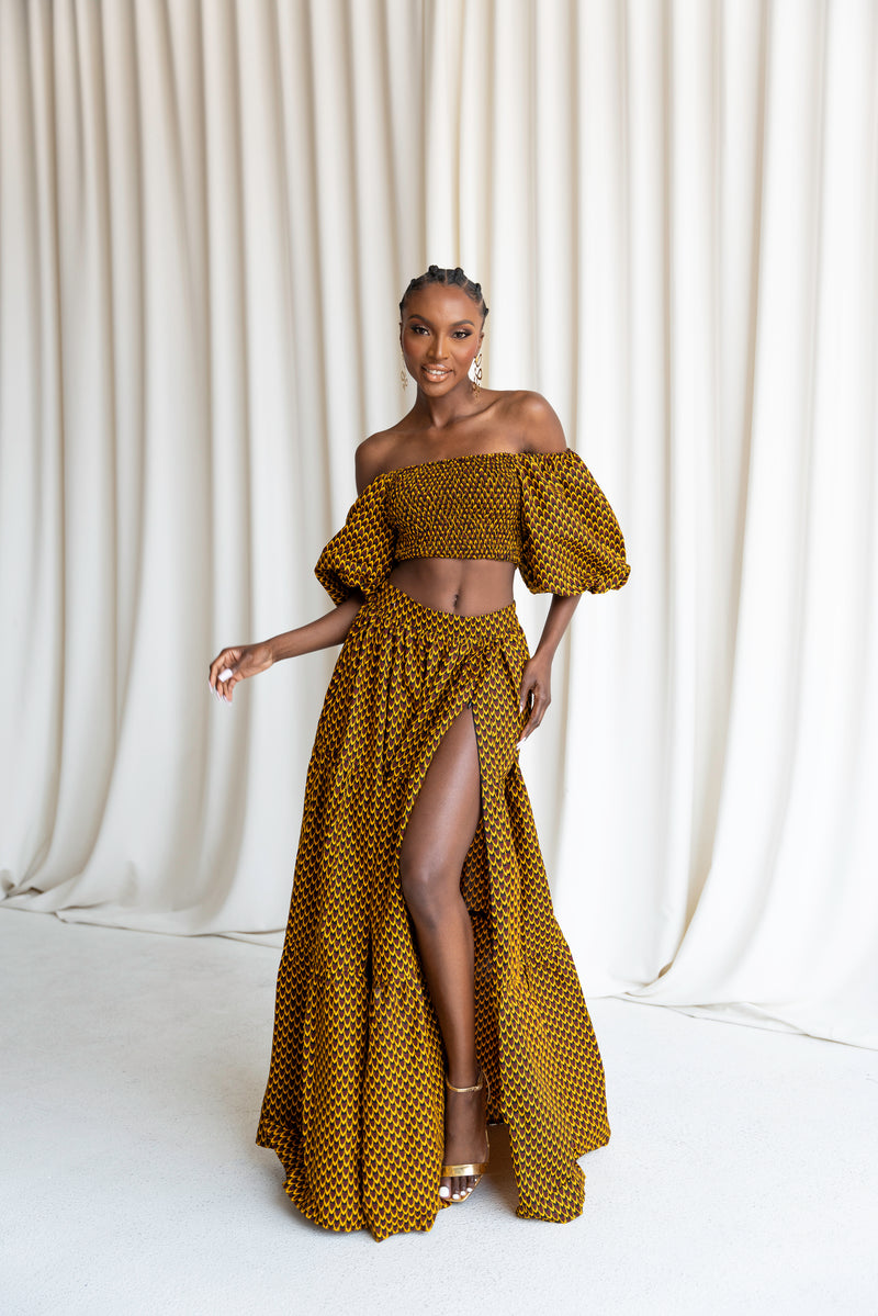 AGBANI Tiered African Print Maxi Skirt