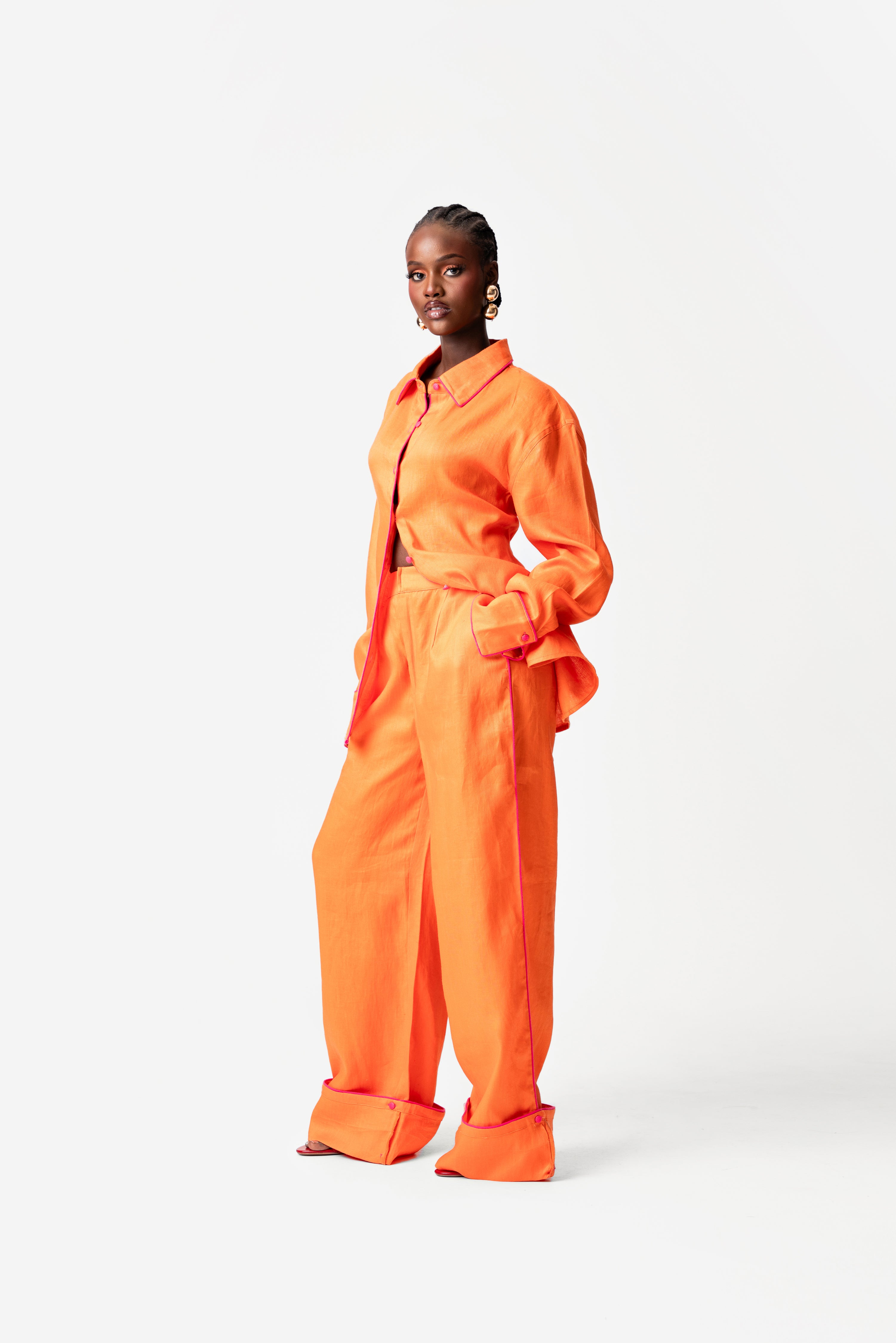 Linen NIKKI High Waist Pants in Orange – OFUURE