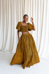 AGBANI Smocked Puffy Sleeve African Print Crop Top