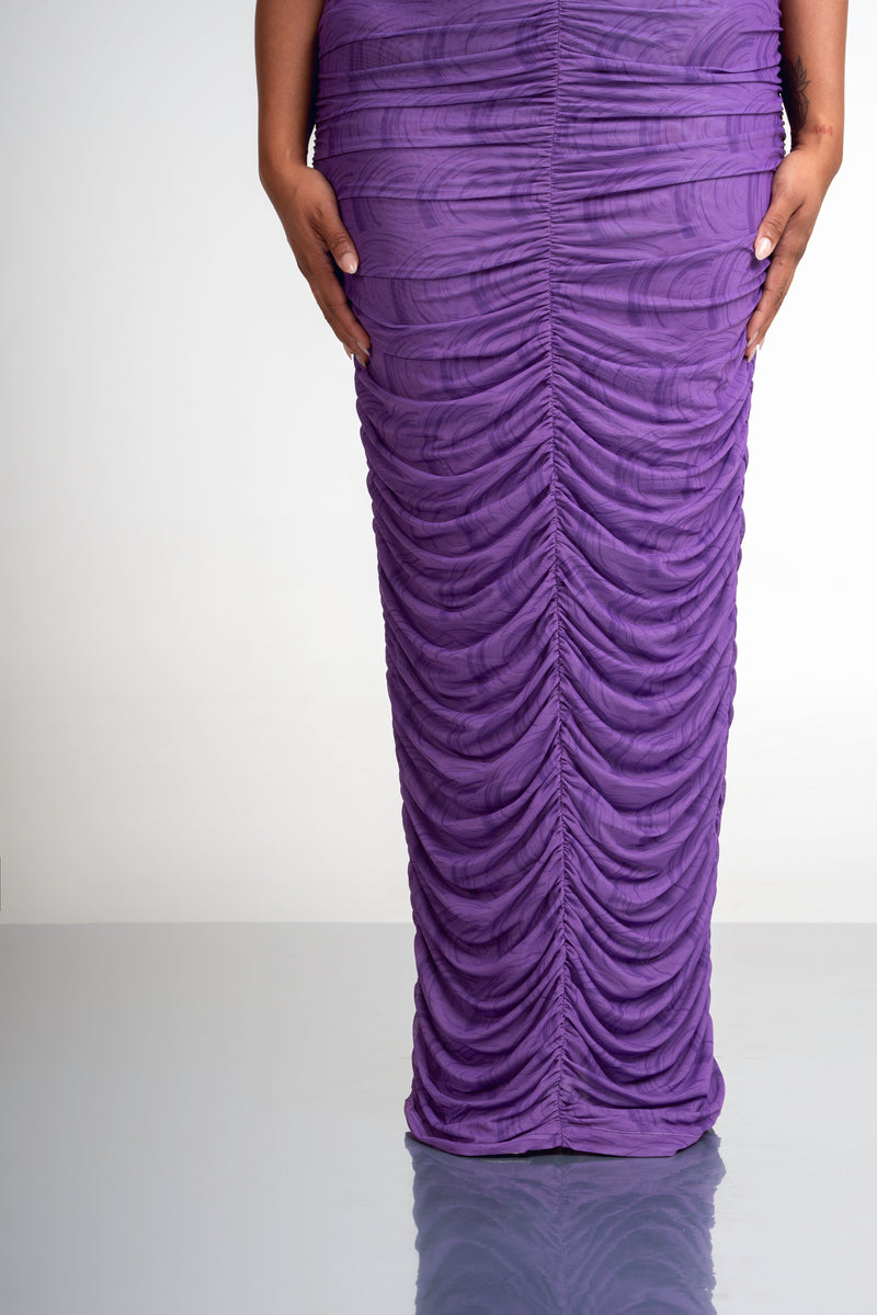 IZA RUCHED MAXI MESH DRESS