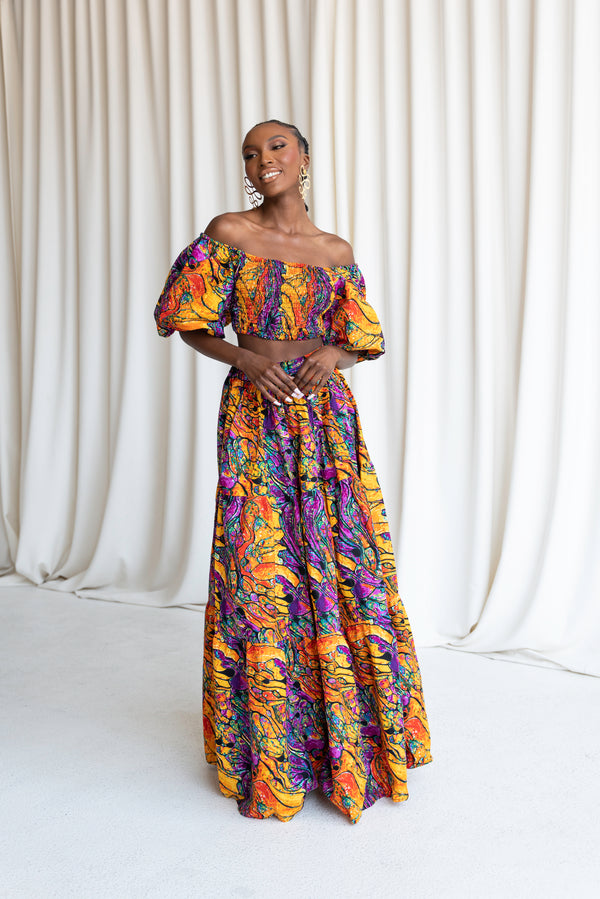 LISA Tiered African Print Maxi Skirt