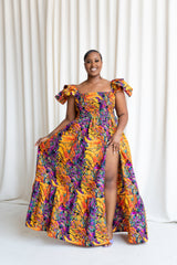 LISA Smocked Ruffle Sleeve African print maxi dress