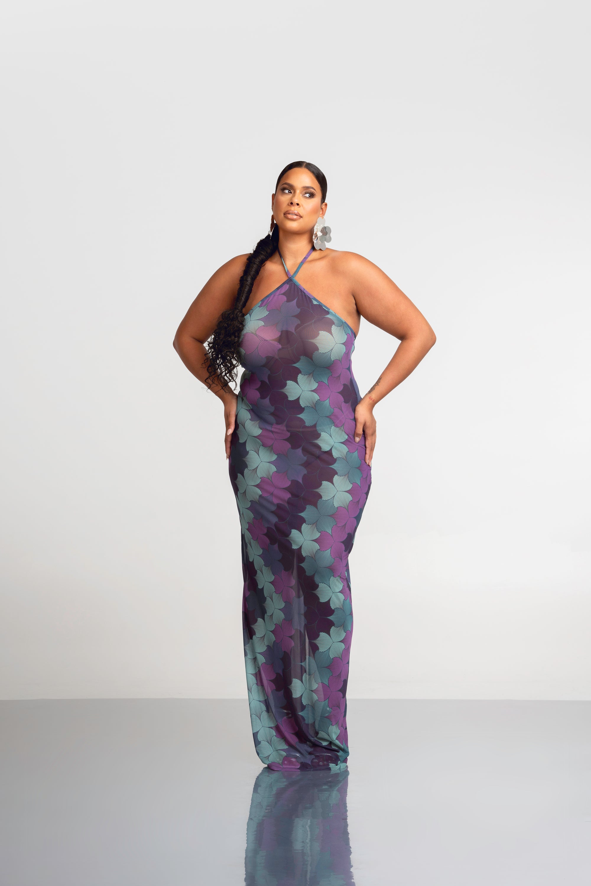 ZURI HALTER MAXI MESH DRESS