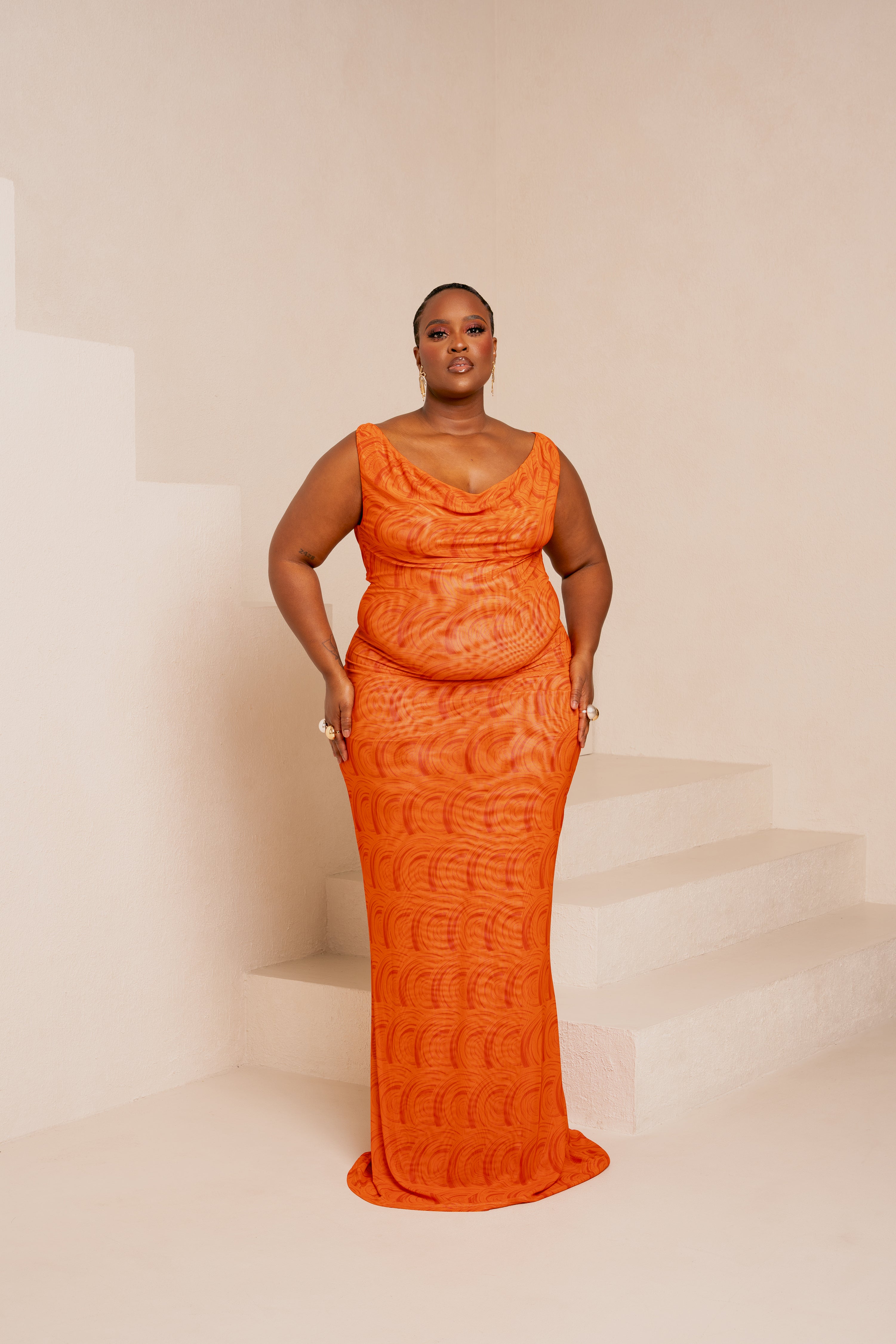 IZA ORANGE COWL MAXI DRESS – OFUURE