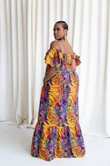 LISA Smocked Ruffle Sleeve African print maxi dress