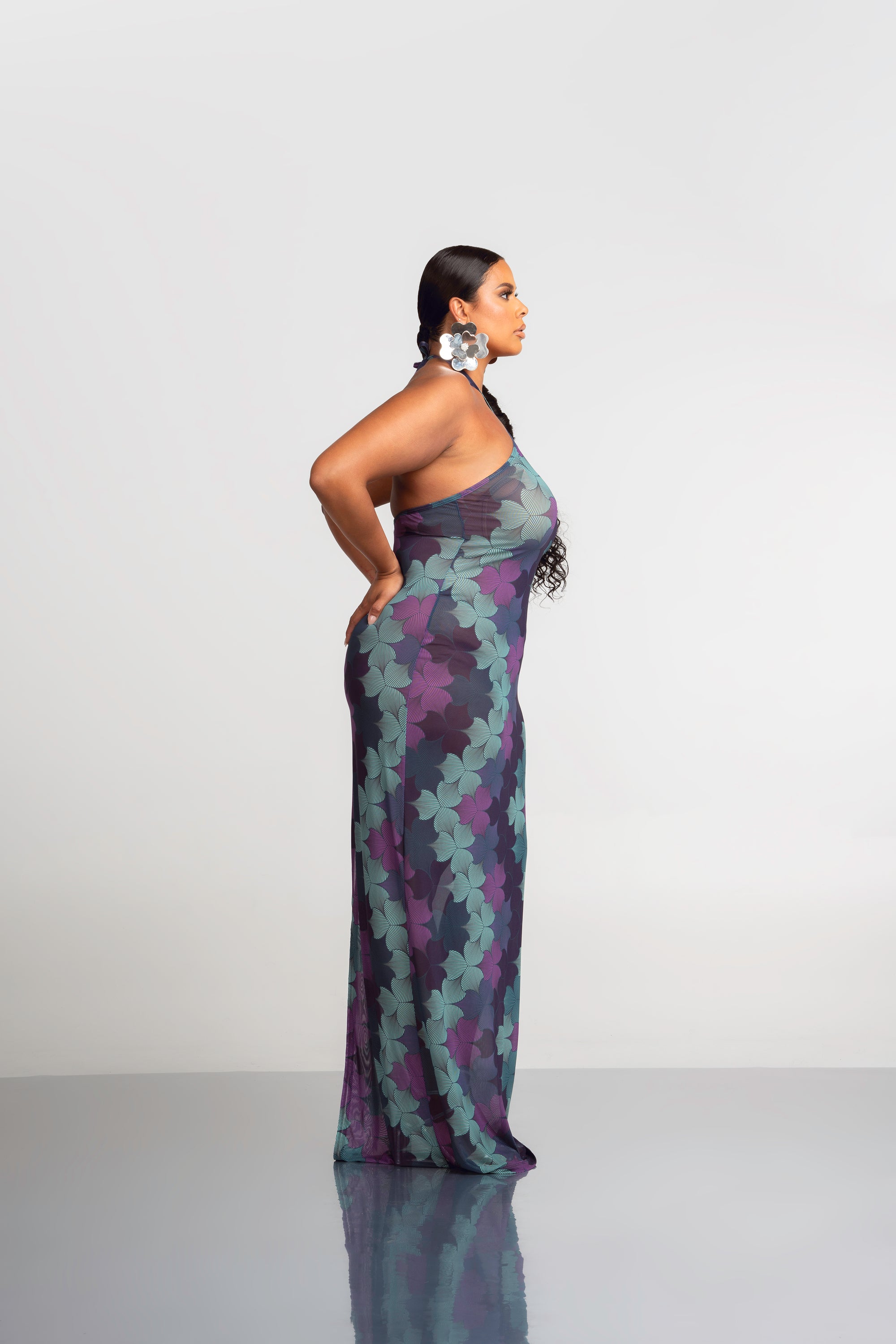 ZURI HALTER MAXI MESH DRESS