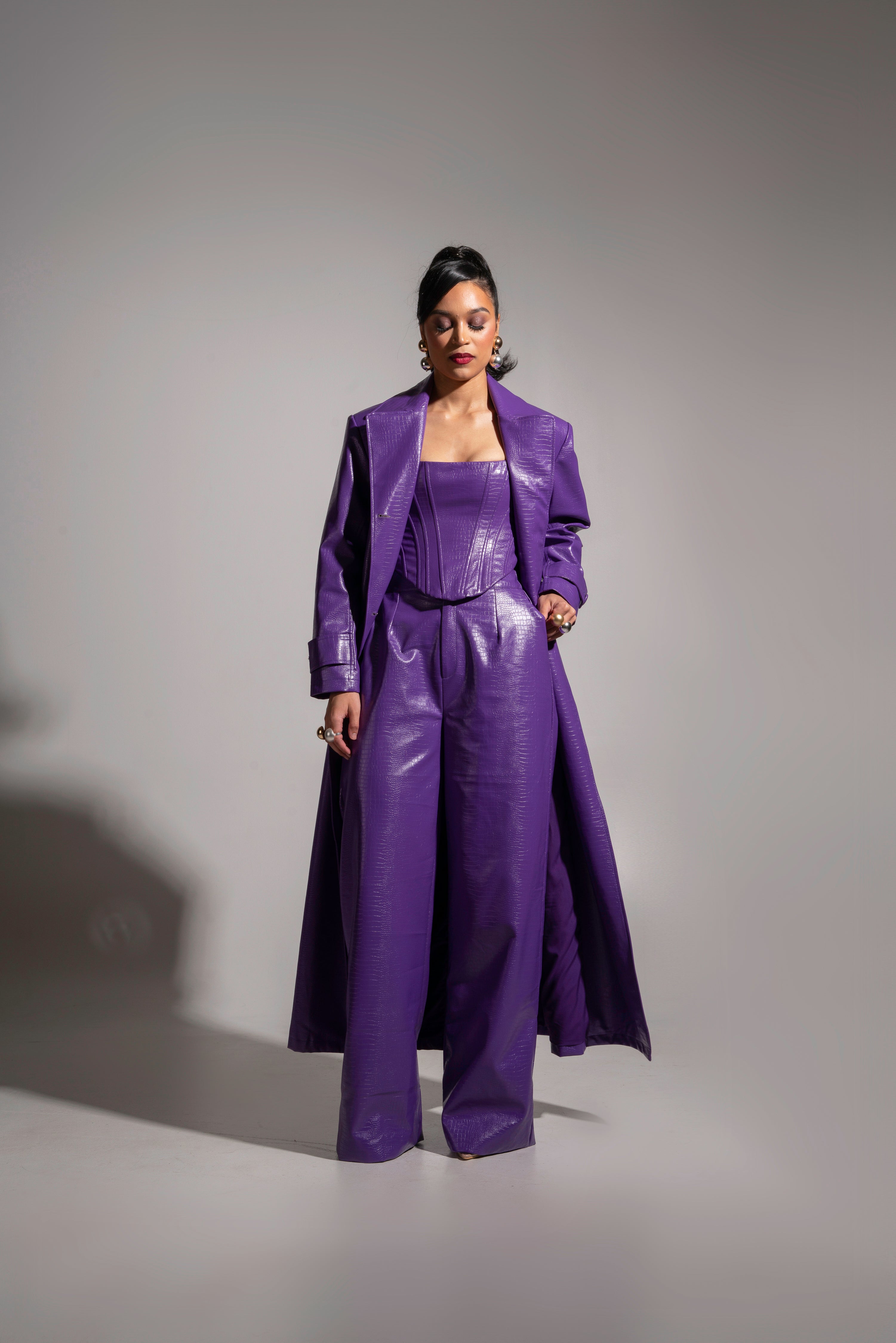 ONO Faux Leather Trench jacket in Purple – OFUURE