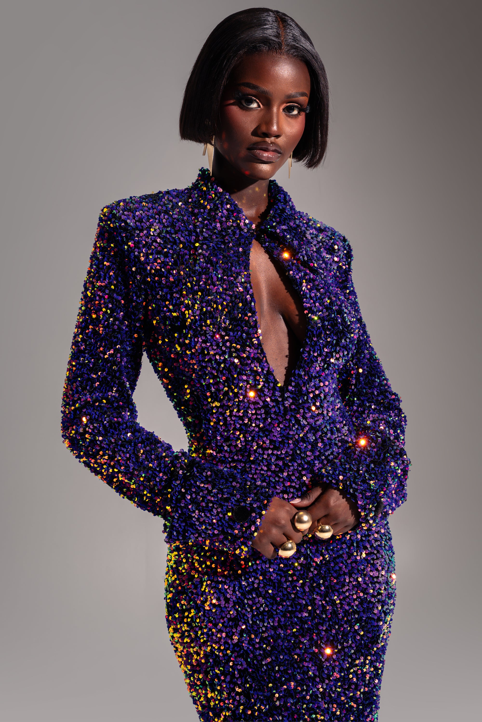 KALI Keyhole Sequin Maxi Dress in TANZANITE