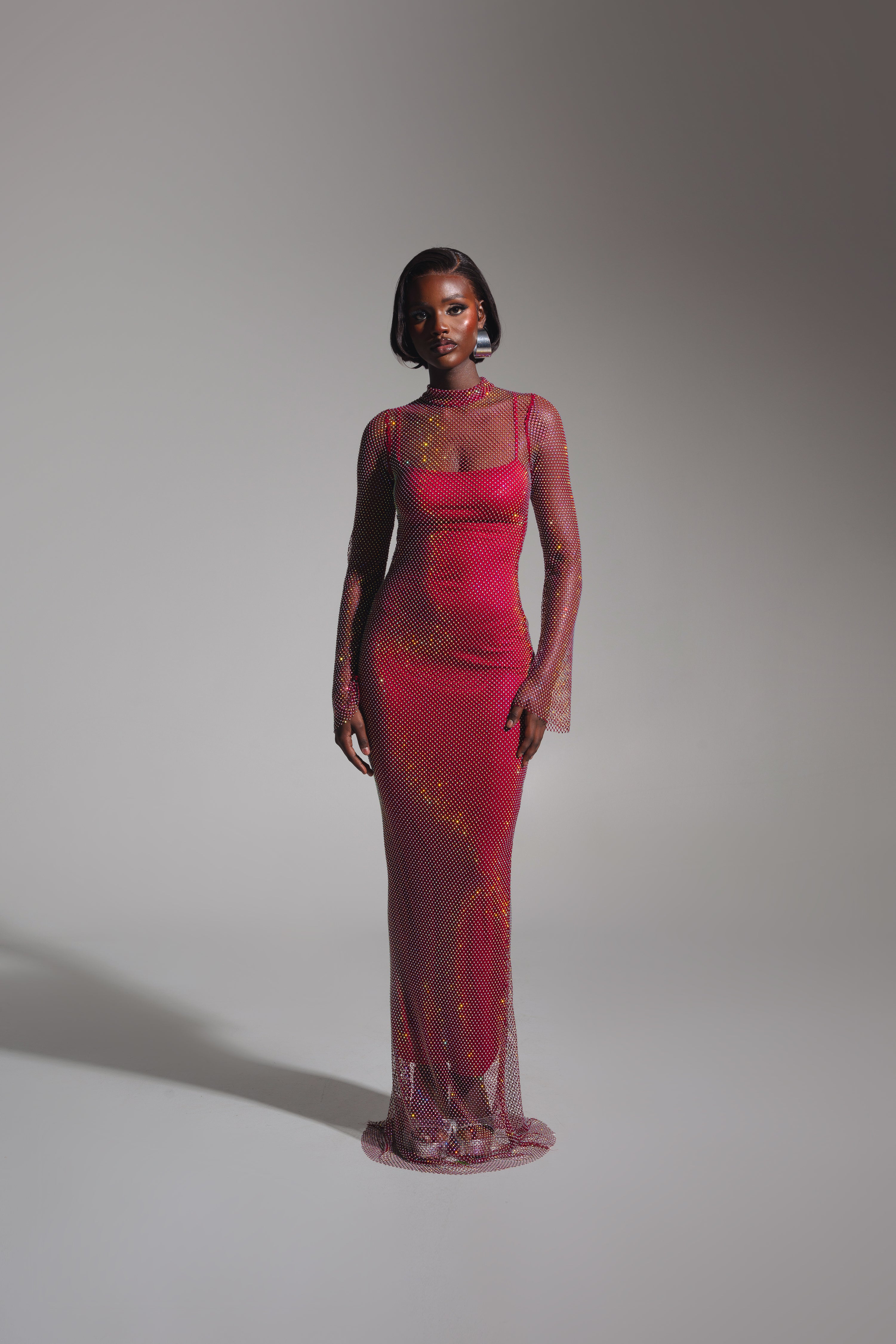 SASHA Rhinestone Maxi Dress in Burgundy – OFUURE