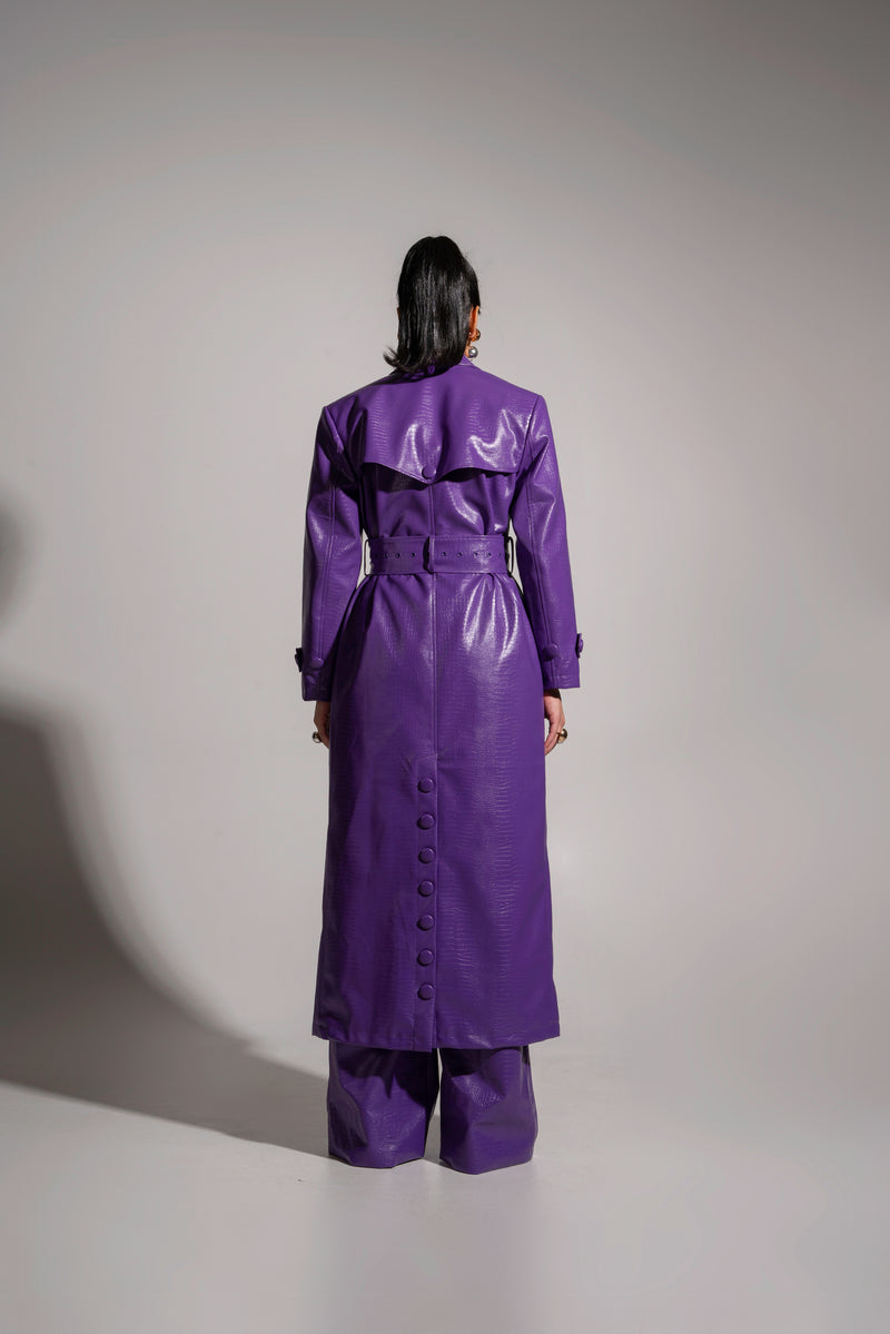 ONO Faux Leather Trench jacket in Purple