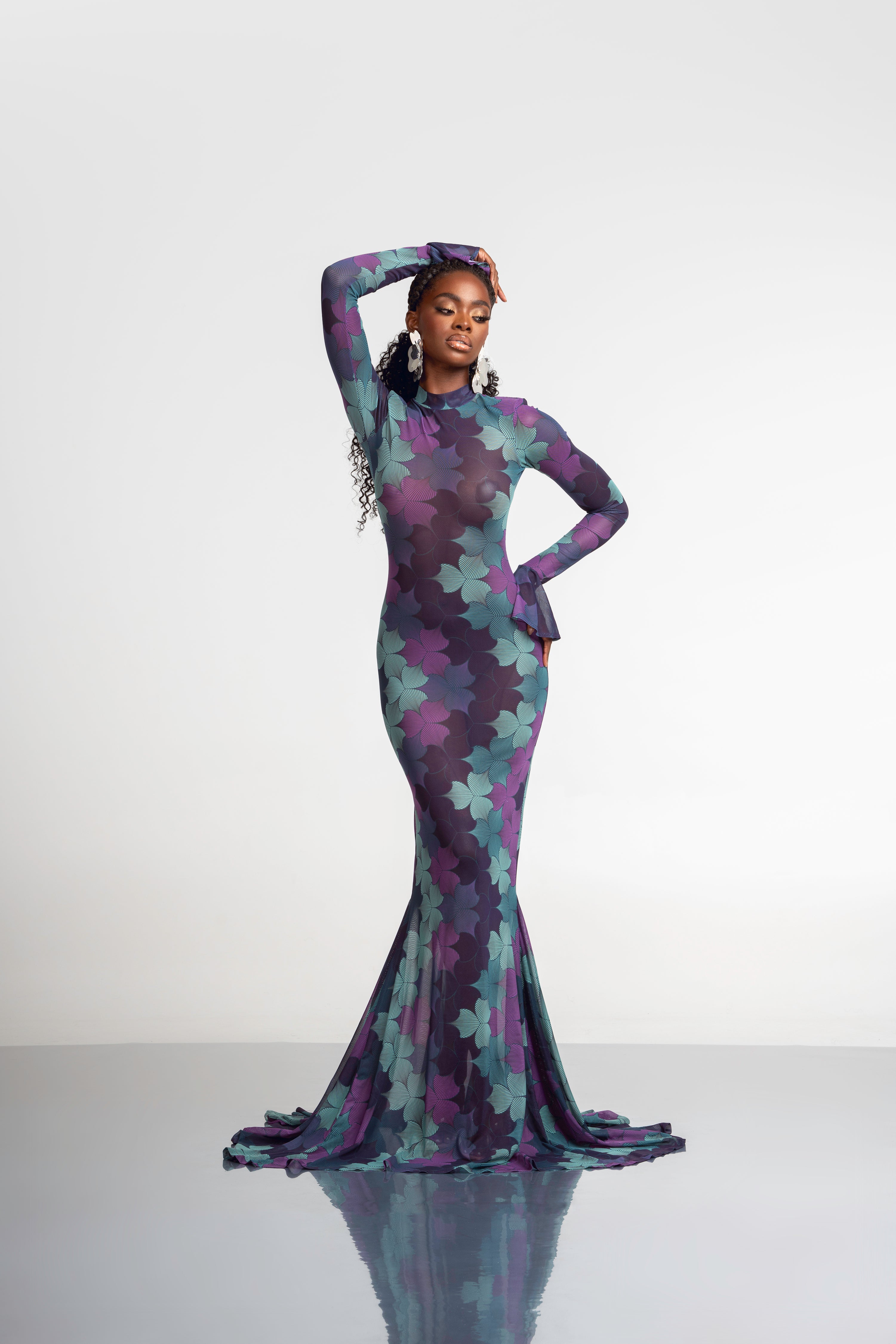 ZURI LONG SLEEVE MAXI MESH DRESS OFUURE
