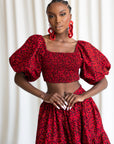 TOLA Smocked Puffy Sleeve African Print Crop Top