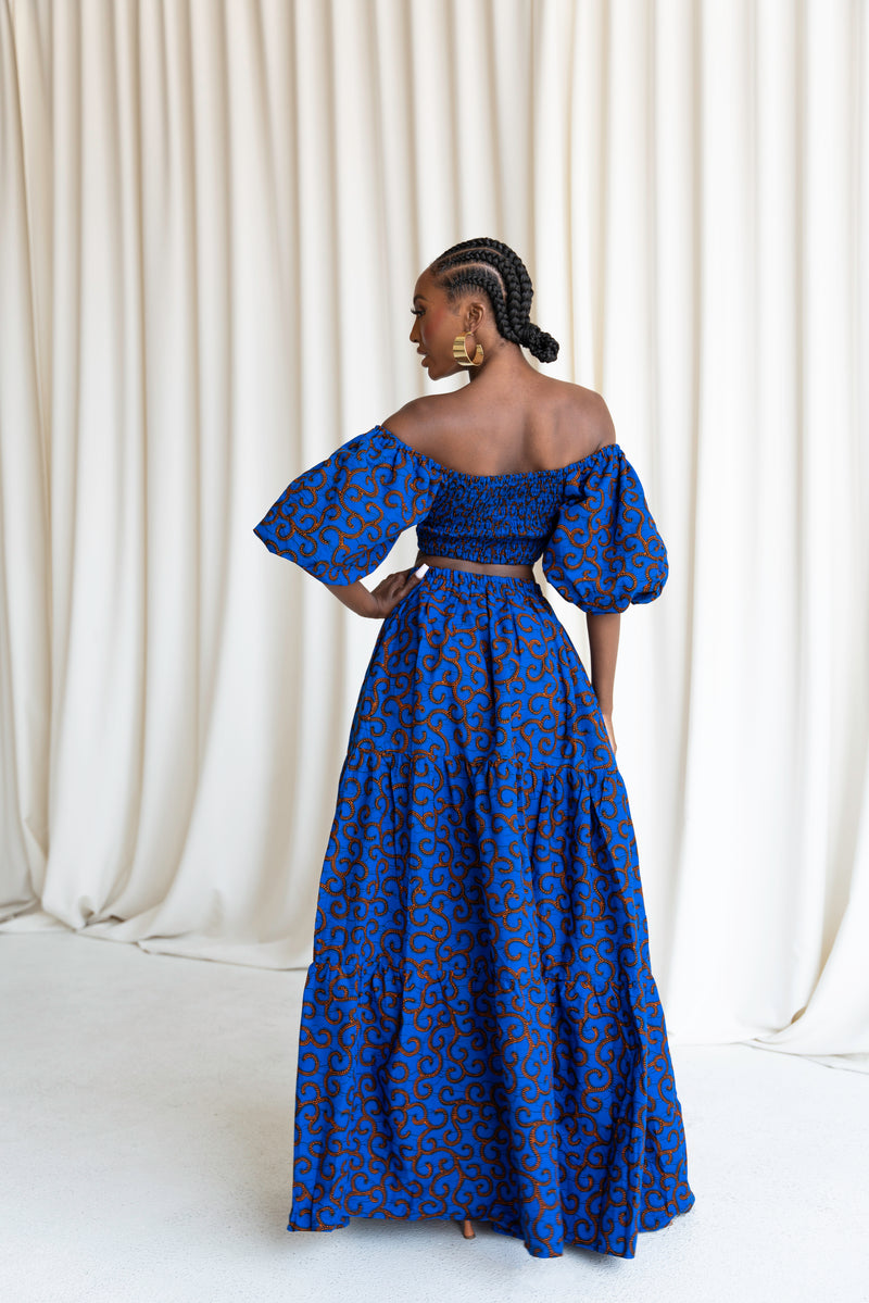 LOLO Smocked Puffy Sleeve African Print Crop Top
