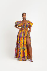 LISA African print smocked maxi dress (PUFFY SLEEVE)