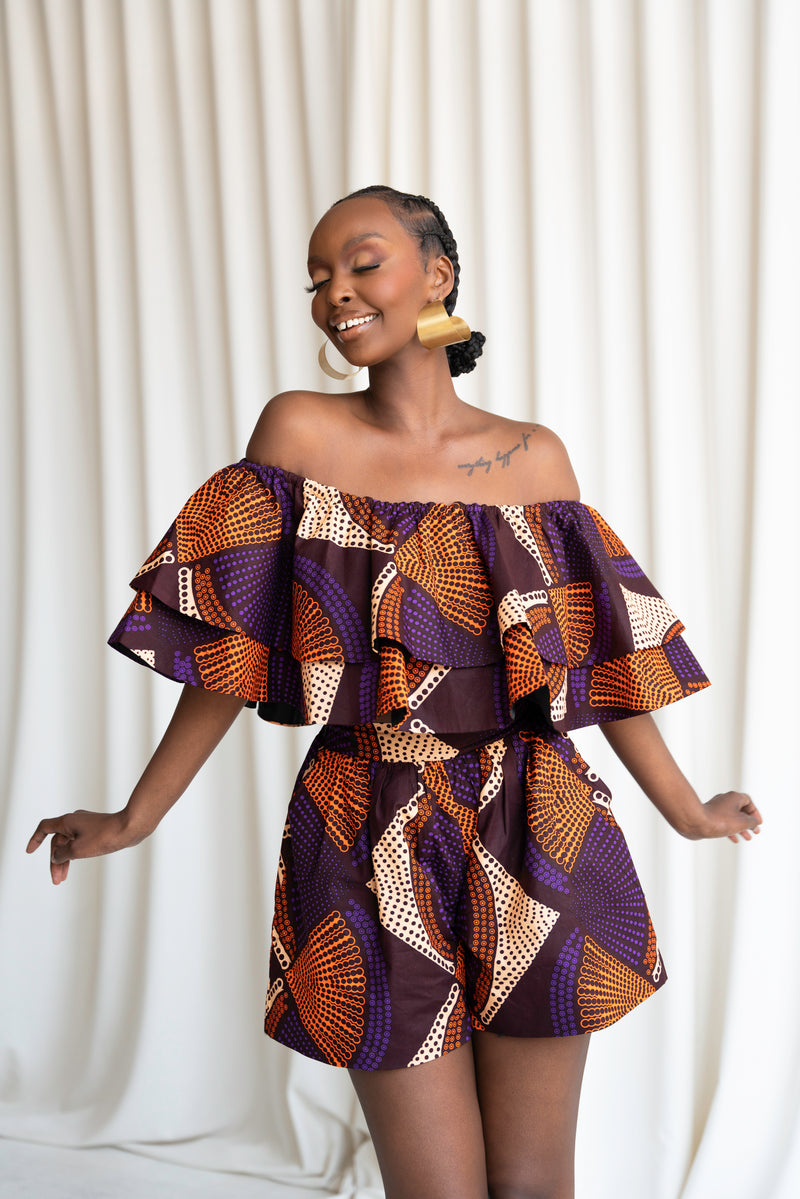 DORA African Print Gathered Shorts