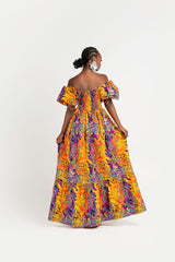 LISA African print smocked maxi dress (PUFFY SLEEVE)