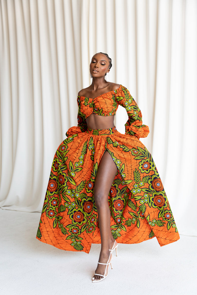 OYIN African Print Long Sleeve Crop Top