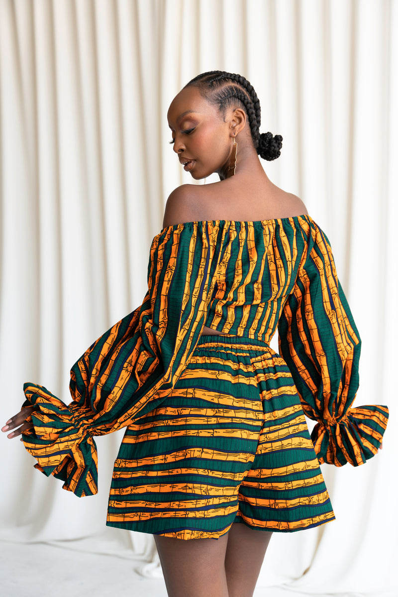 DITA African Print Long Sleeve Crop Top