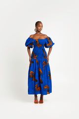 TORI African print smocked body maxi dress