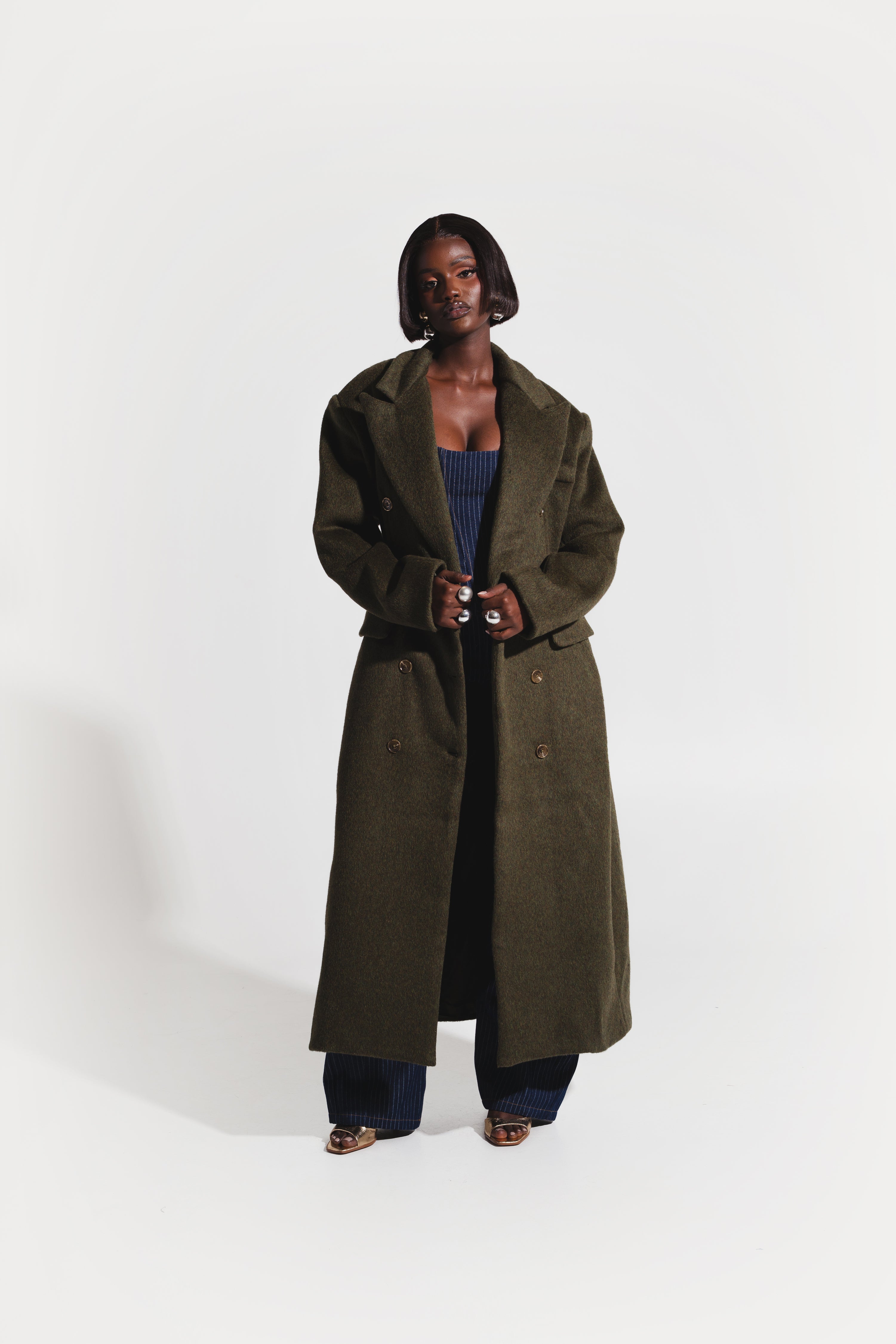 IMAN Wool Long jacket in OLIVE – OFUURE