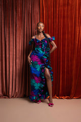 ZURI Off shoulder Ruffle African Print Maxi Dress