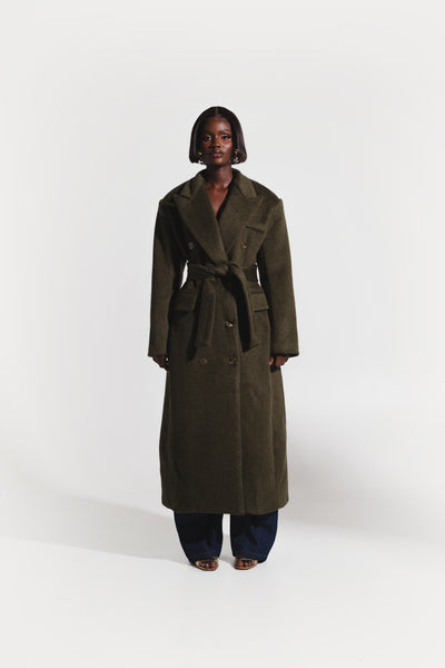 極美品 [日本製] EEL AURORAMAN COAT W M OLIVE IMAN Wool Long jacket in OLIVE – OFUURE