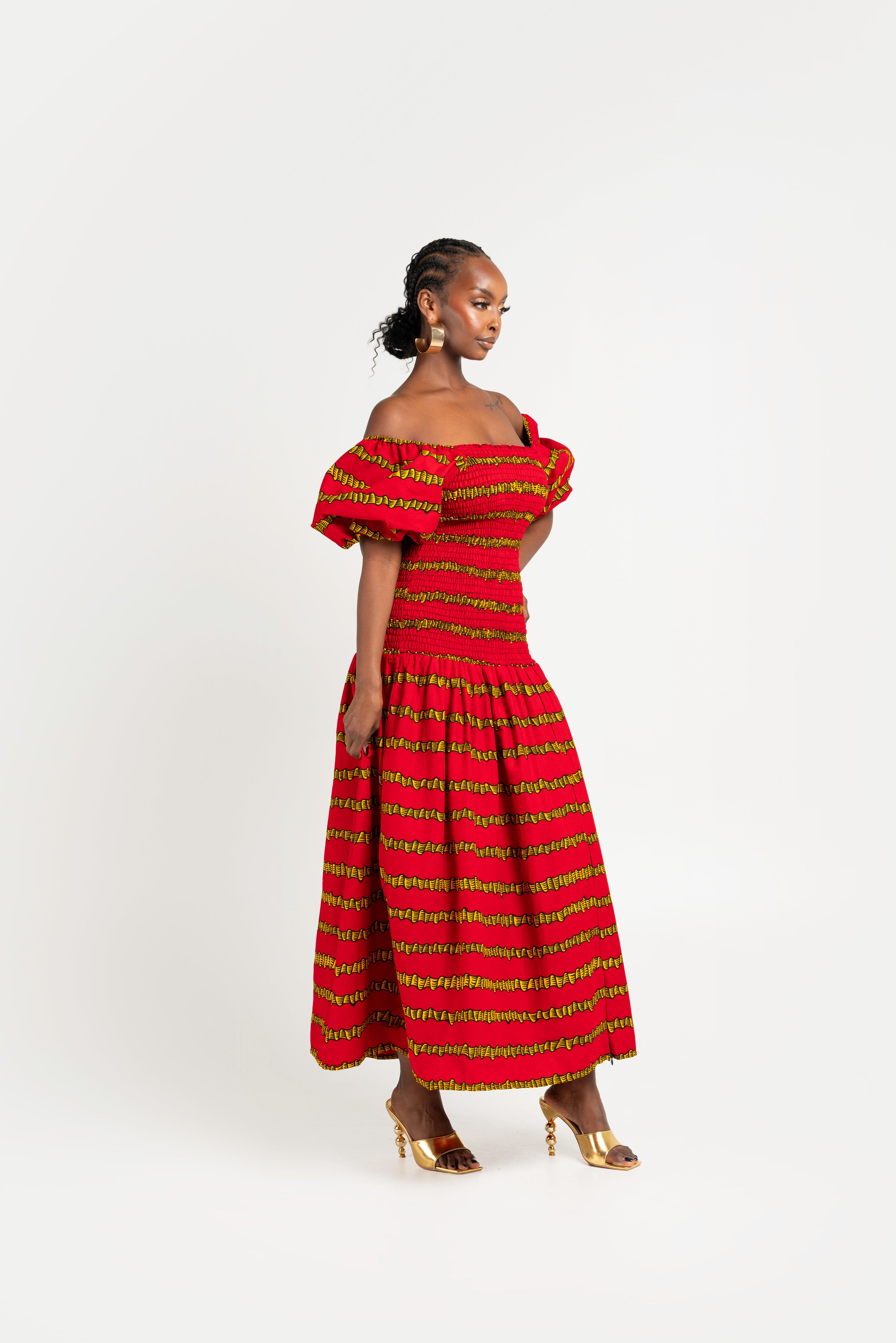 RUWE African print smocked body maxi dress