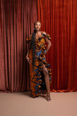 ZEZE Off shoulder Ruffle African Print Maxi Dress