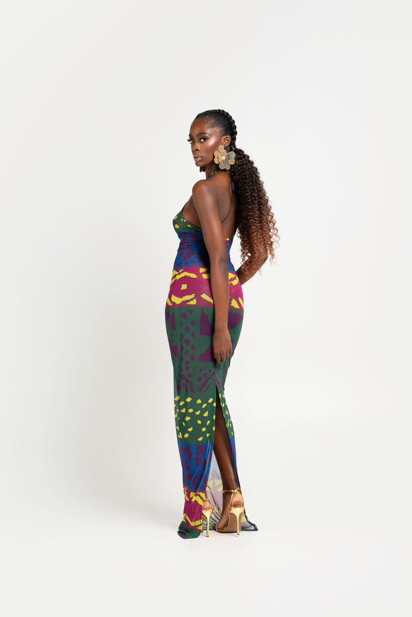 ANU GREEN HALTER MAXI MESH DRESS