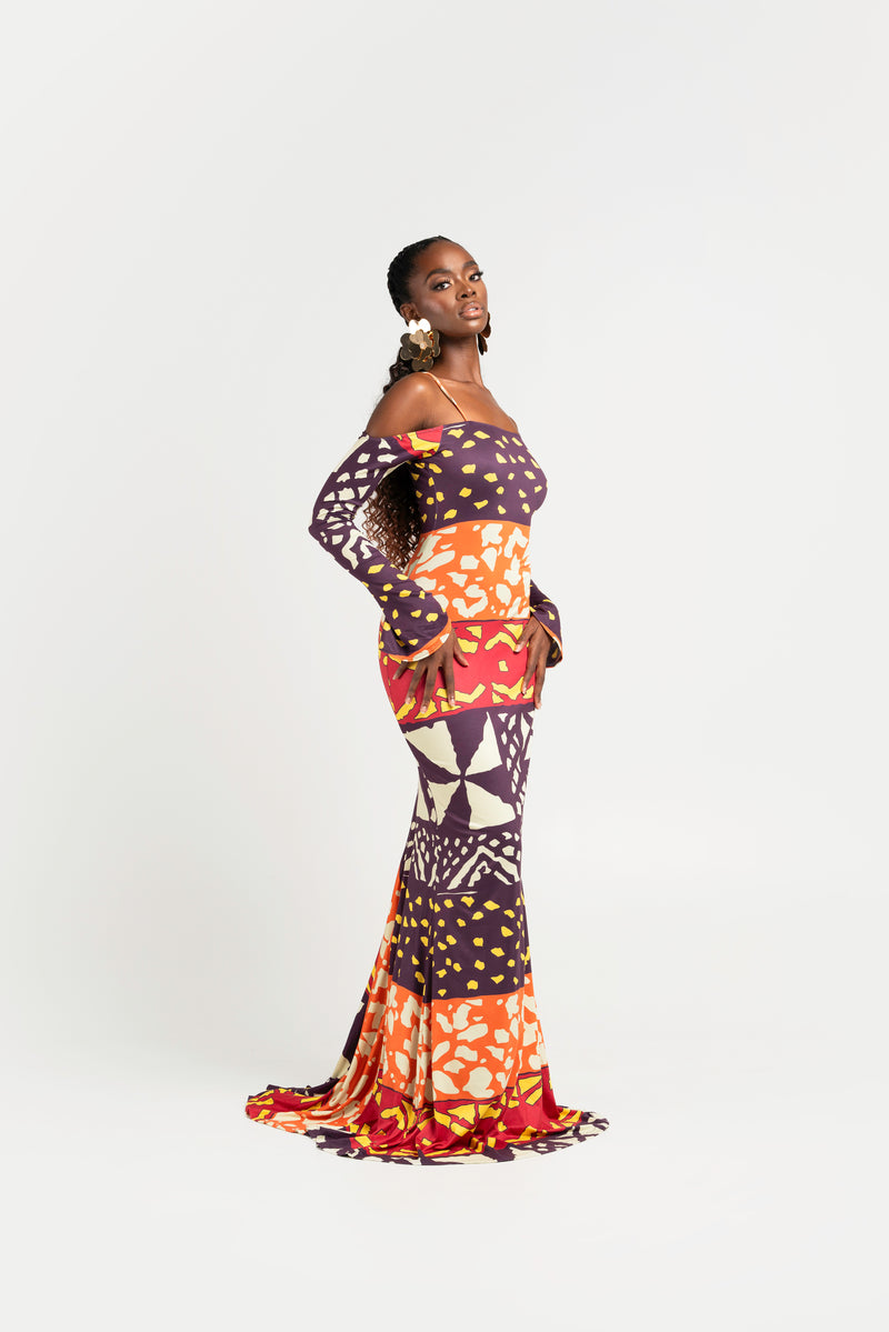 ANU BURGUNDY LONG SLEEVE MAXI DRESS