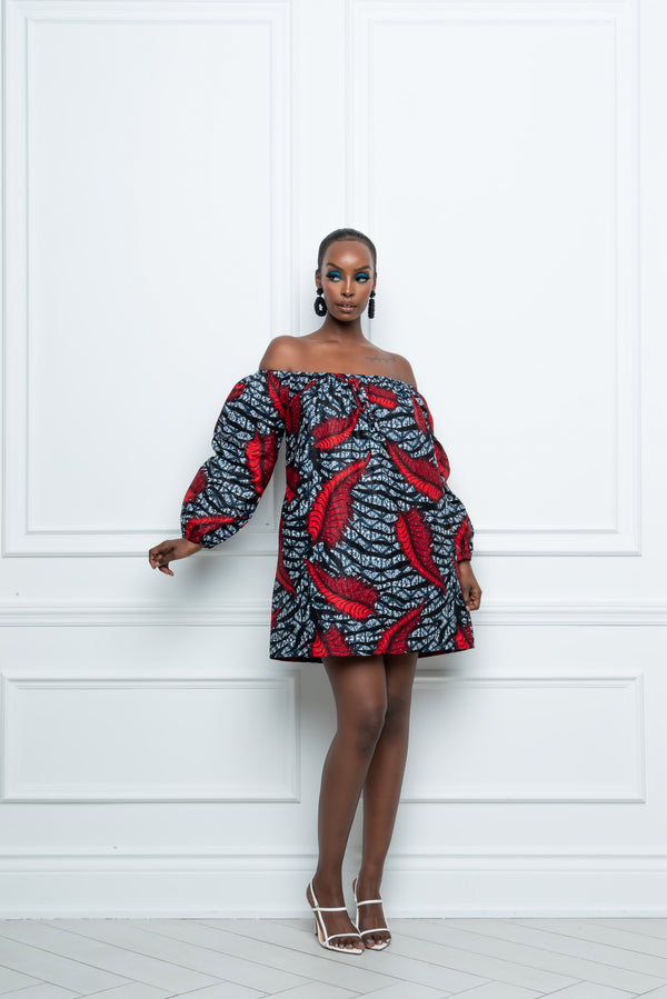 TITI BLACK African print Off shoulder mini dress