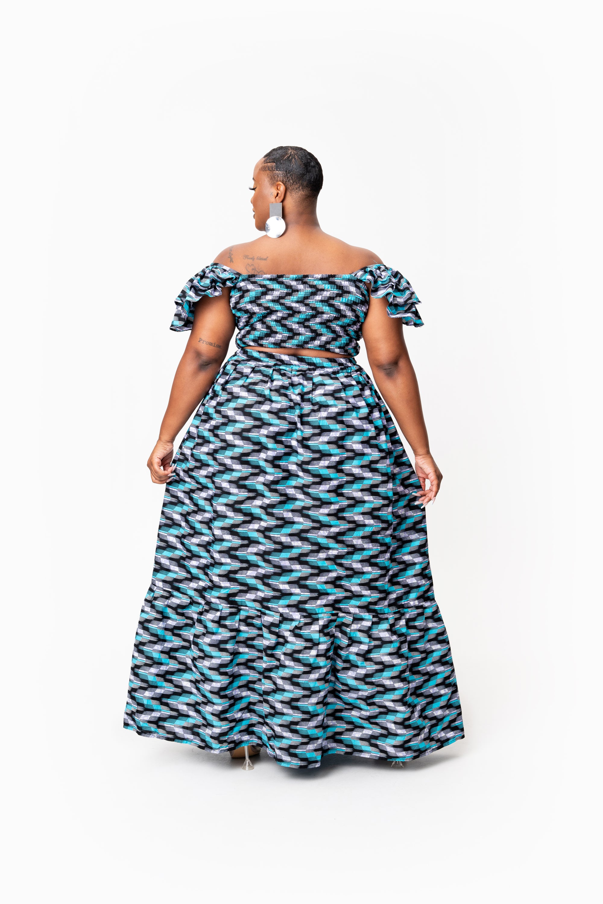 LINA African Print Ruffle Sleeve Crop Top