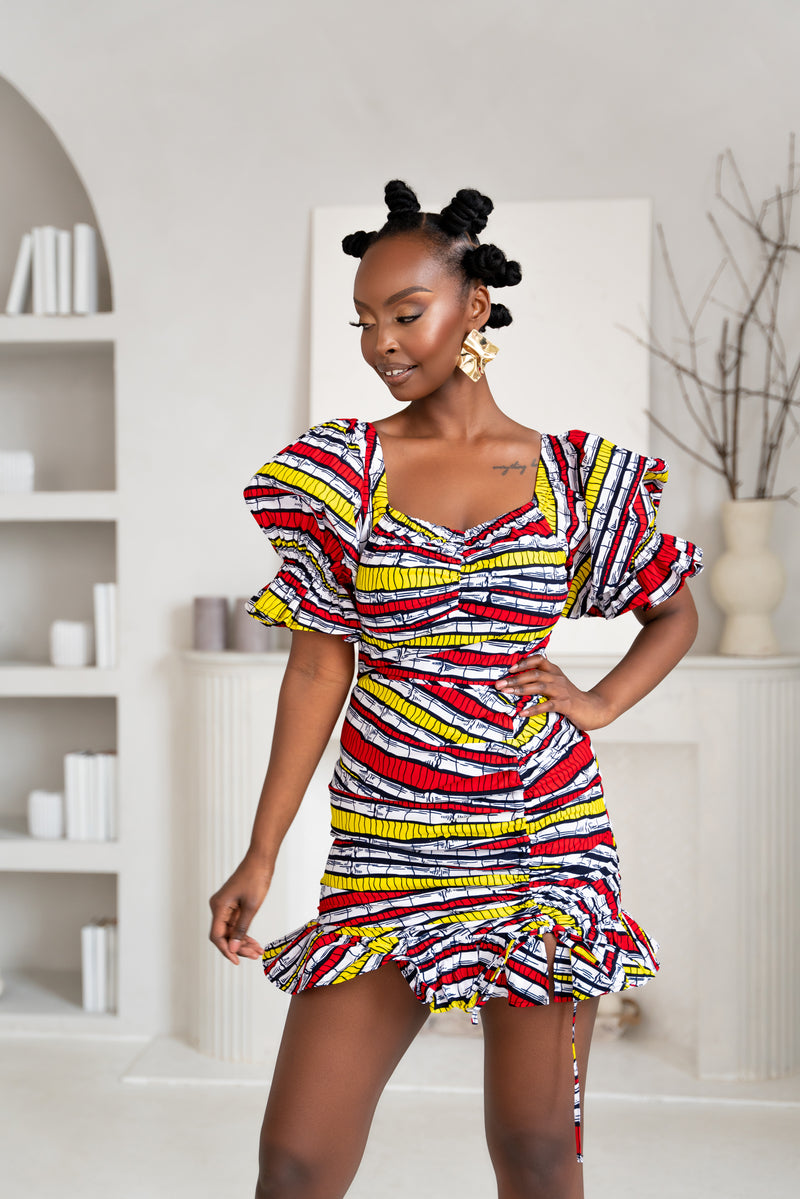 OPE African Print Ruched Mini Dress