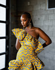LILY African Print One Sleeve Ruffle  Mini Dress