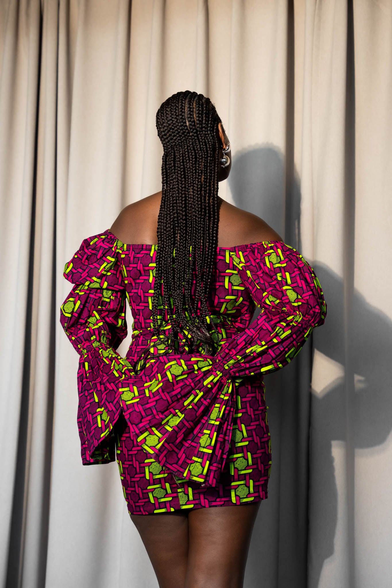 WUNMI African Print Off-shoulder Puffy Sleeve Mini Dress OFUURE WUNMI African Print Off-shoulder Puffy Sleeve Mini Dress OFUURE