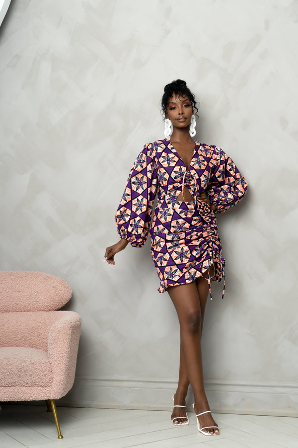 LANRE African Print Cut-out Mini Dress